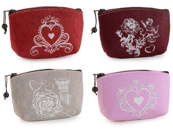 Felt cosmetic bag with zip and Cupid decorations